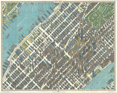 1963 Bollmann View and Map of New York City, Midtown