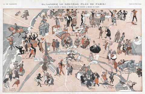 1920 Lissac Pictorial Map of Paris, France