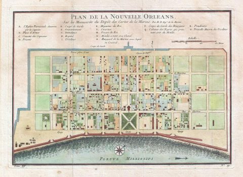 1744 Bellin Map or Plan of New Orleans, Louisiana