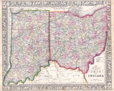 1864 Mitchell Map of Ohio and Indiana