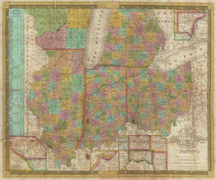 1839 Mitchell Pocket Map of Ohio, Indiana, Illinois and Michigan
