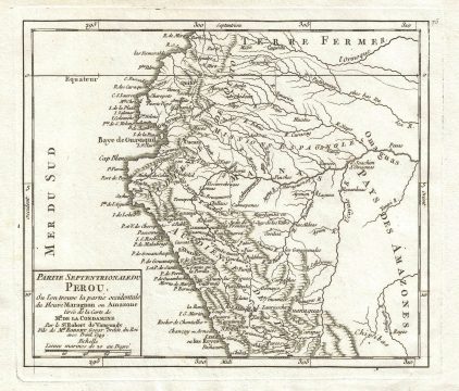 1749 Vaugondy Map of Northern Peru, Ecuador, Brazil, and Colombia