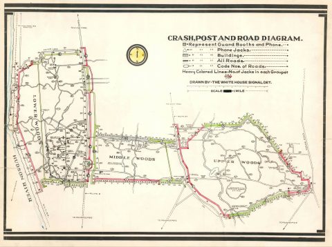 1945 Secret Service Map of FDR Roosevelt Springwood Estate, Hyde Park, NY