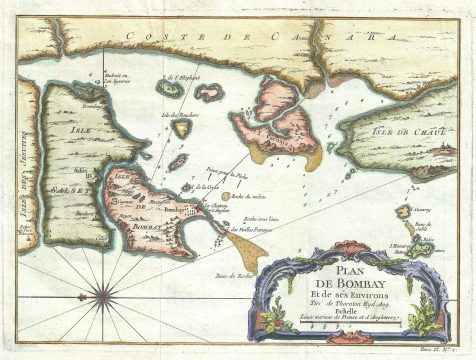 1750 Bellin Map or Plan of Bombay (Mumbai), India