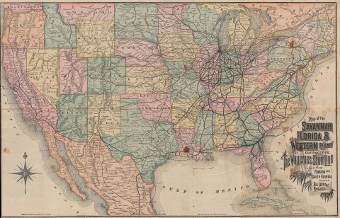 1883 Rand McNally Railroad Map of the Savannah, Florida and Western Railway
