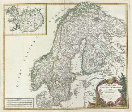 1756 Vaugondy Map of Scandinavia (Sweden, Norway and Finland)