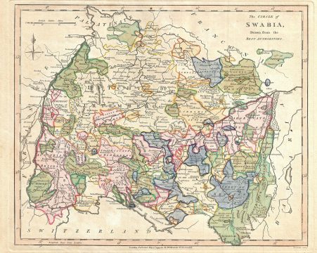 1794 Wilkinson Map of Swabia, Germany