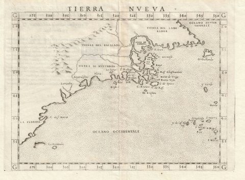 1561 Ruscelli Map of New England and the Maritimes (Norumbega)