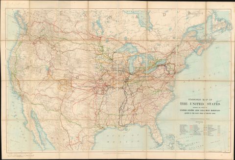 1901 Stanford Map of the United States w/ Railroads for British Investors