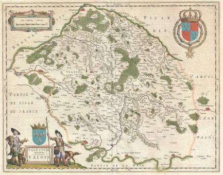 1641 Blaeu Map of Valois (Seine-et-Marne / Champagne), France