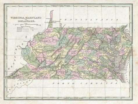 1835 Bradford Map of Virginia, Maryland and Delaware