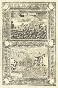 1690 Coronelli Map and Illustration of the Loften Maelstrom (whirlpool)