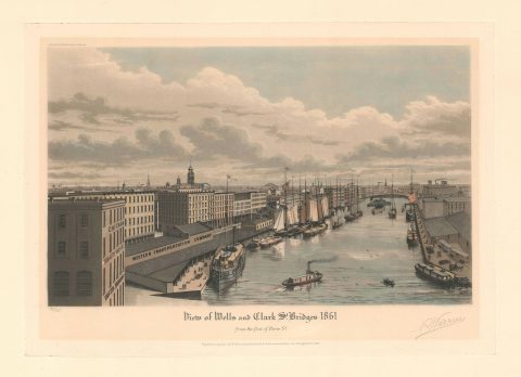 1929 Varin View of the Wells and Clark Street Bridges, Chicago, Illinois