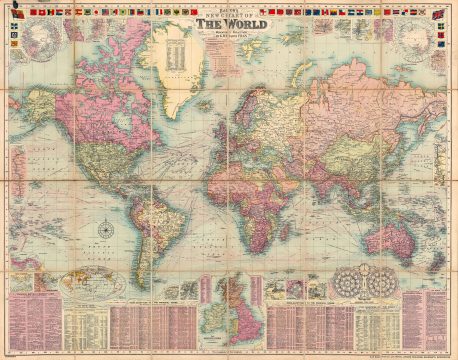 1907 Bacon Folding Wall Map of the World