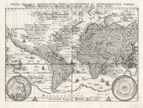 1646 Merian Map of the World on Mercator's Projection