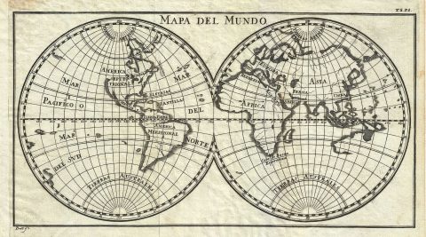 1754 Gabriel Ramirez Map of the World in Hemispheres