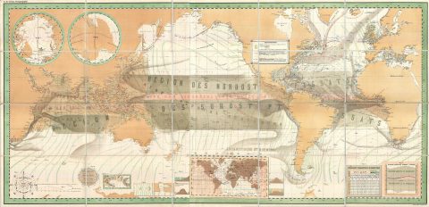 1880 Jilek Map of the World showing Ocean Currents and Winds