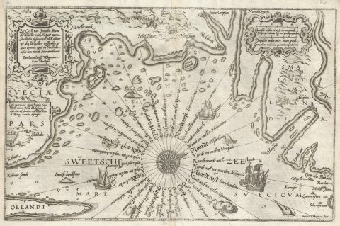 1583 Waghenaer Nautical Chart of Coast of Sweden